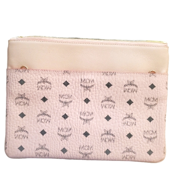 MCM Handbags - MCM Crossbody Pouch in Visetos Pink & Grey Monogram NWT